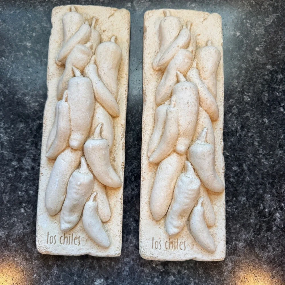 Vintage Los Chiles Stone Style Wall Plaques Pair Southwestern Kitchen Decor 11in
